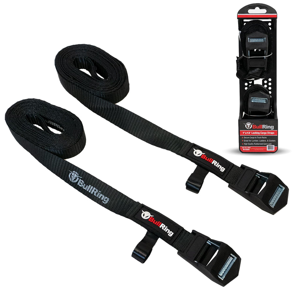 Lashing Cargo Tie Down Straps, 1" x 12', 2-Pack Set