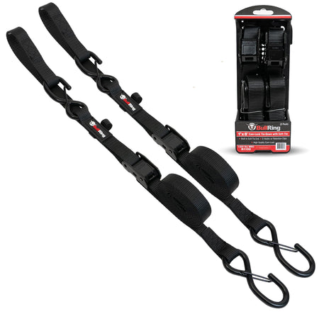 Cam-Lock Tie Down Straps with S-Hooks, 1"x8', 2-Pk