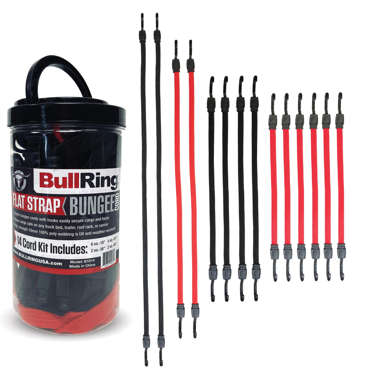 Flat Strap Bungee Cord Kit, 14-Piece for Trucks & RVs