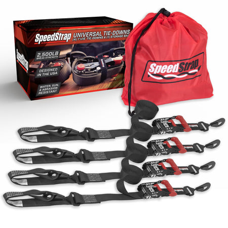 Heavy-Duty Ratchet Tie-Down Strap, 1" x 15', 4-Pack