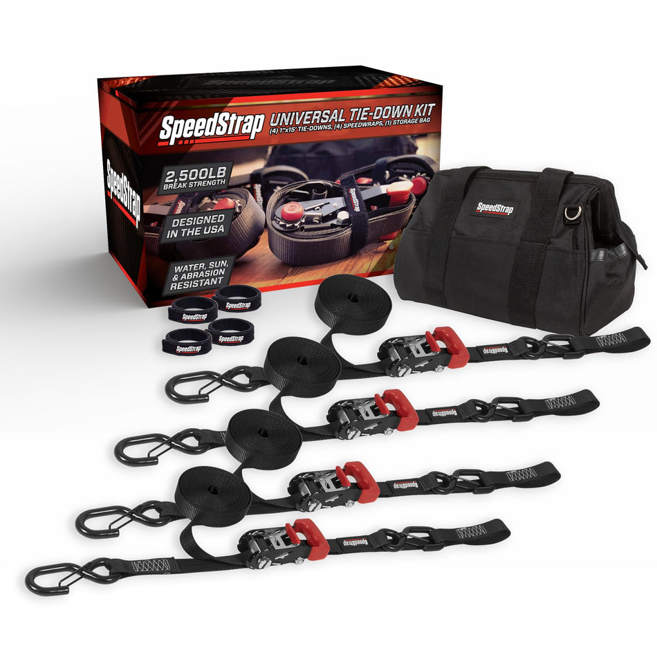 Ratchet Tie-Down Kit, 1" x 15', 2,500 lb Rated, Black